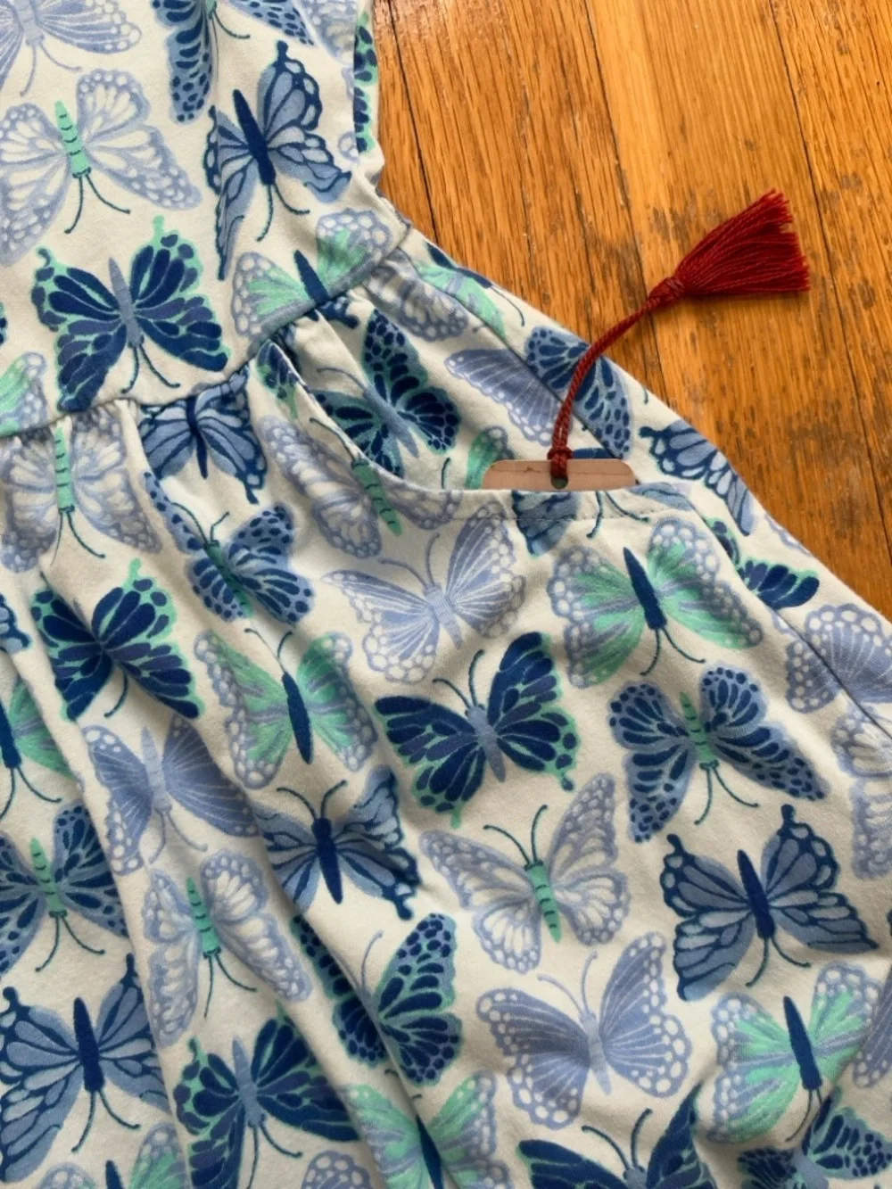 Size 8 Girls 100% Cotton Blue Butterflies Fit and Flare Short Sleeved Sun Dress